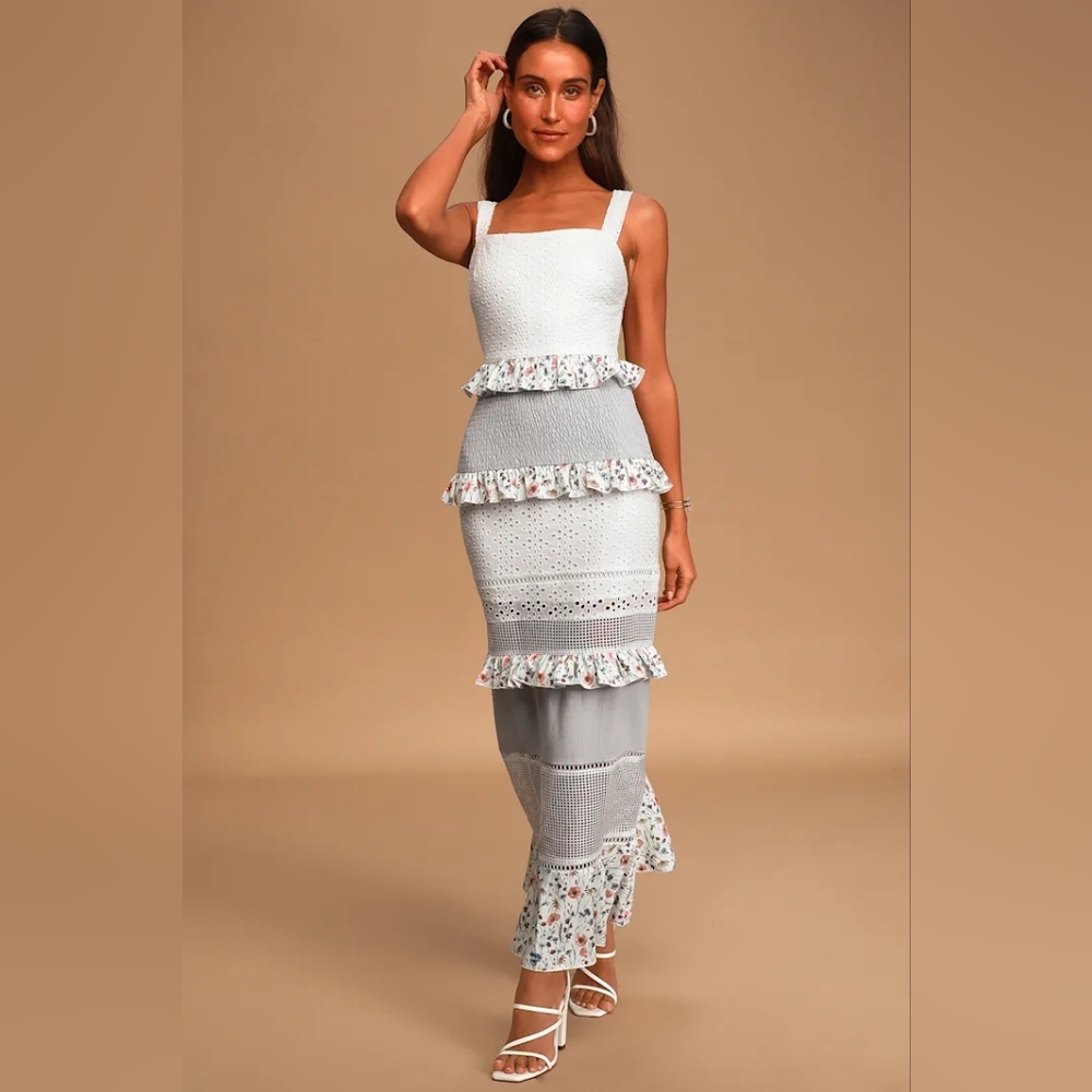 💙 52. Lulus Lost In Lunar Size Large Florance Multi Eyelet Tiered Maxi Dress